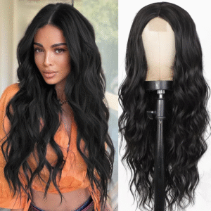 Center-parted long curly hair